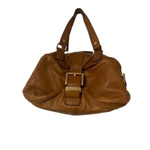 Michael Kors Classic Leather Shoulder Bag Brown with Gold Buckle & Logo